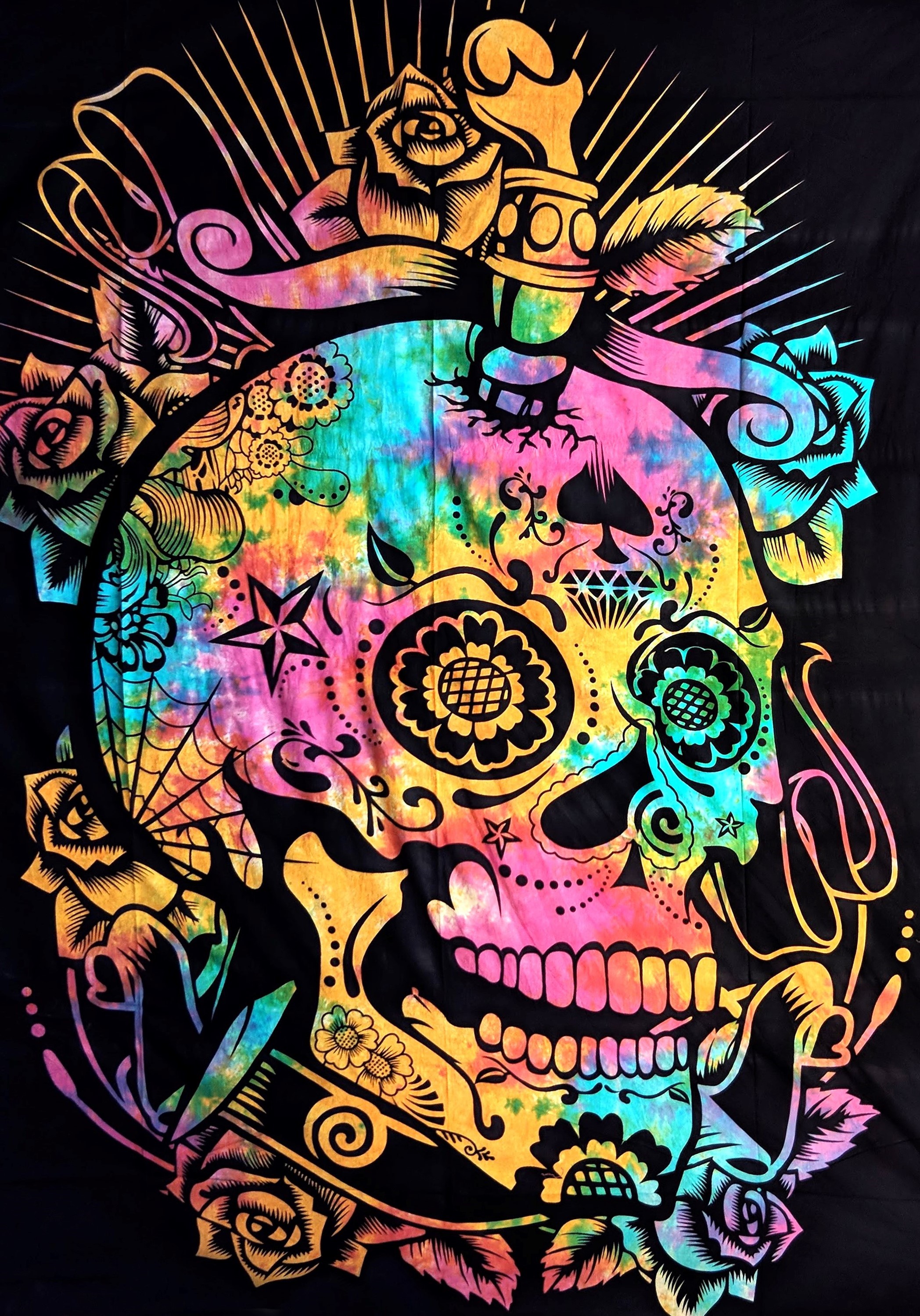 Skull Flower Decoration Multi Tie Dye TAPESTRY (B598)